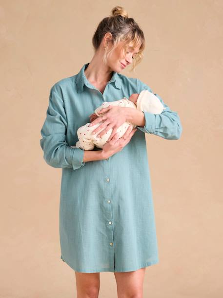 Chemise de nuit grossesse et allaitement terracotta+vert émeraude - vertbaudet enfant 