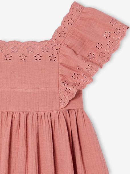 Robe de cérémonie en gaze de coton fille manches en broderie anglaise rose imprimé+vieux rose - vertbaudet enfant 