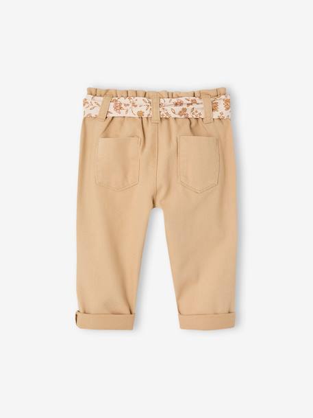 Pantalon paperbag bébé avec ceinture cappuccino+lichen+vieux rose - vertbaudet enfant 