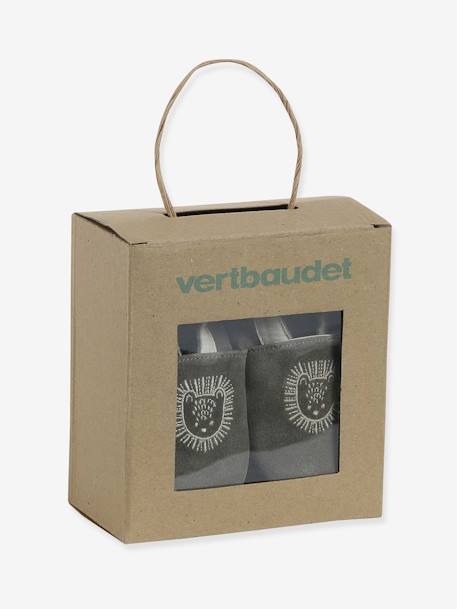 Chaussons élastiqués en cuir souple bébé lot marron+marron imprimé+vert imprimé - vertbaudet enfant 