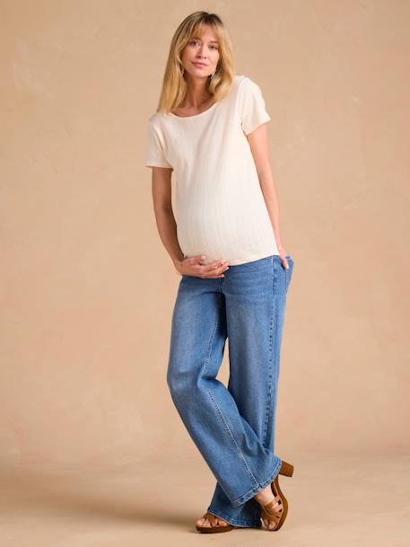T-shirt en maille pointelle grossesse décolleté dos beige chiné - vertbaudet enfant 
