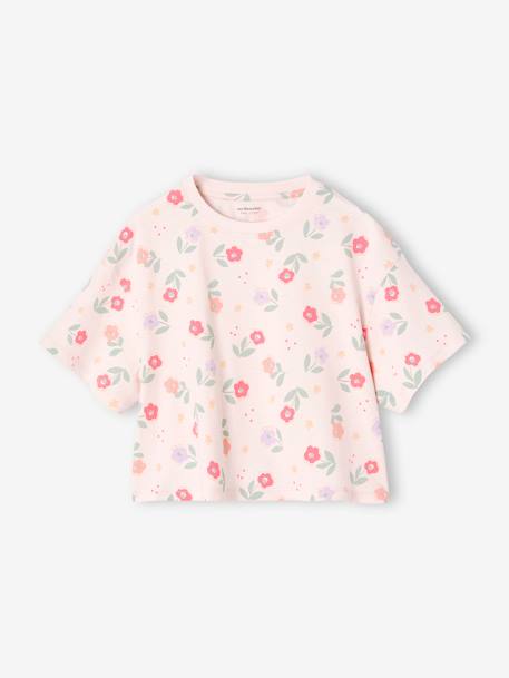 T-shirt fille cropped manches courtes beige+rose+rose pâle - vertbaudet enfant 