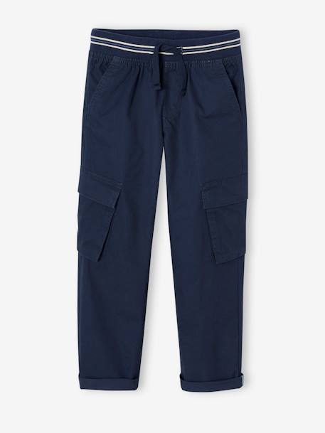 Pantalon droit cargo droit morphologique tour de hanches médium bleu nuit+sable - vertbaudet enfant 