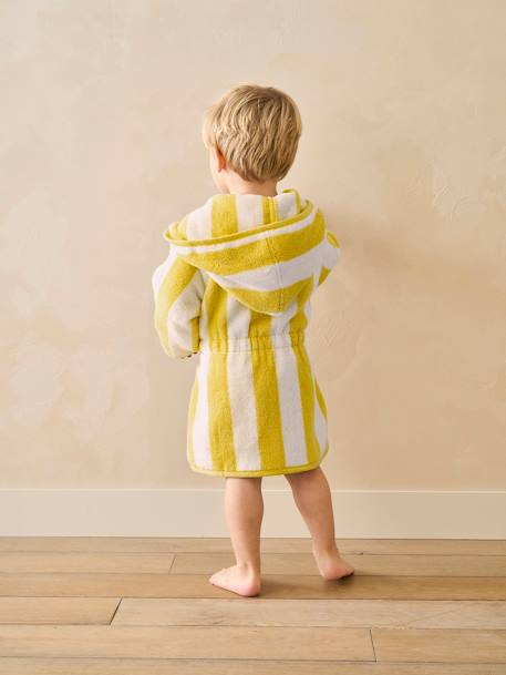 Badjas voor baby's met strepen TRANSAT capsule familie, te personaliseren, met gerecycled katoen geel, gestreept+groen, gestreept+paars, gestreept - vertbaudet enfant 