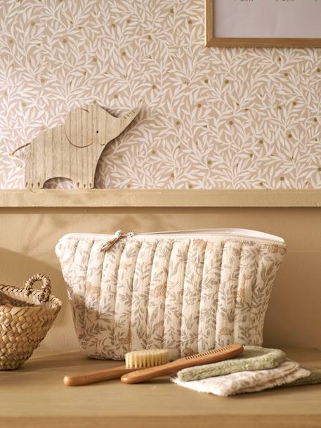 Trousse de toilette enfant en gaze de coton beige imprimé+bleu grisé+imprimé fleurs grenier - vertbaudet enfant 