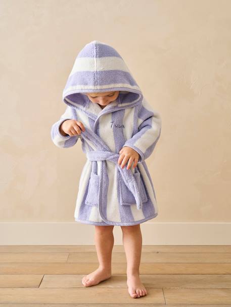 Badjas voor baby's met strepen TRANSAT capsule familie, te personaliseren, met gerecycled katoen geel, gestreept+groen, gestreept+paars, gestreept - vertbaudet enfant 