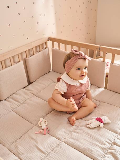 Tour de lit / tour de parc pare-chocs en gaze de coton uni olive+taupe - vertbaudet enfant 