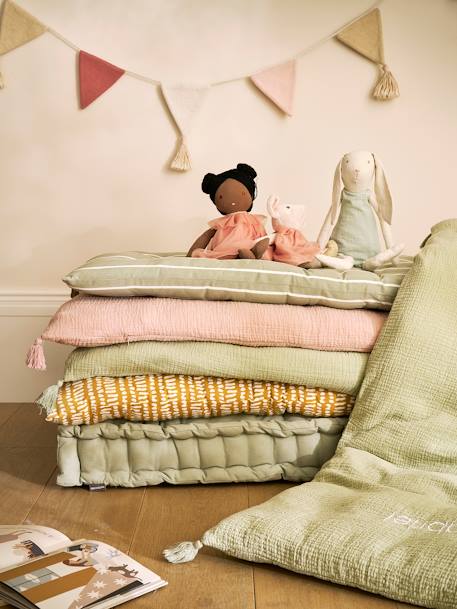 Personaliseerbare hoes voor vloermatras kaneel+roze (poederkleur)+saliegroen - vertbaudet enfant 