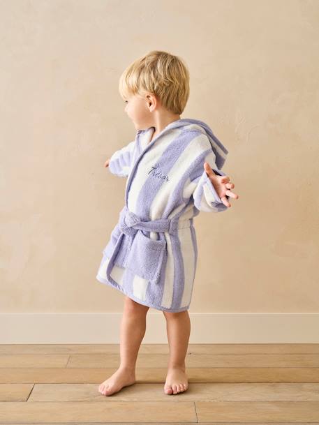 Peignoir de bain Bébé rayures TRANSAT capsule famille personnalisable, avec coton recyclé rayé jaune+rayé vert+rayé violet - vertbaudet enfant 