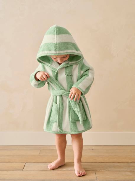 Peignoir de bain Bébé rayures TRANSAT capsule famille personnalisable, avec coton recyclé rayé jaune+rayé vert+rayé violet - vertbaudet enfant 