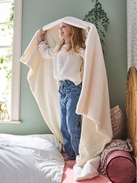 Deken van imitatiebont en katoenen gaas beige - vertbaudet enfant 
