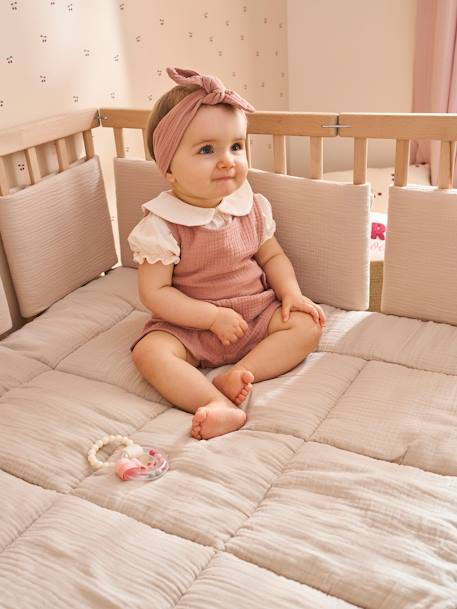 Tour de lit / tour de parc pare-chocs en gaze de coton uni olive+taupe - vertbaudet enfant 