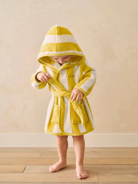 Peignoir de bain Bébé rayures TRANSAT capsule famille personnalisable, avec coton recyclé rayé jaune+rayé vert+rayé violet - vertbaudet enfant 