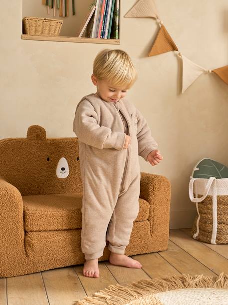 Jumpsuit met voetjes PETIT CHAT, afneembare lange mouwen gemêleerd beige - vertbaudet enfant 