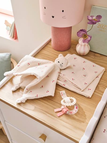 Coffret doudou personnalisable + anneaux de dentition + lange avec mallette CHERRY rouge - vertbaudet enfant 