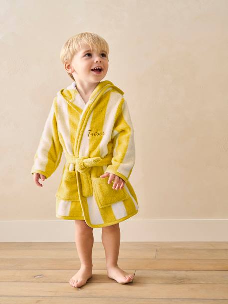 Badjas voor baby's met strepen TRANSAT capsule familie, te personaliseren, met gerecycled katoen geel, gestreept+groen, gestreept+paars, gestreept - vertbaudet enfant 