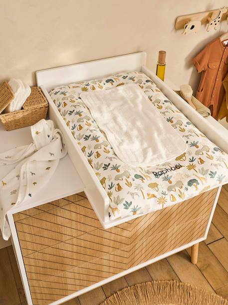 Matelas à Langer Vertbaudet + 2 Tapis De Change - Motif Forêt Vieux Rose - Jouet Lapin Clochette Inclus