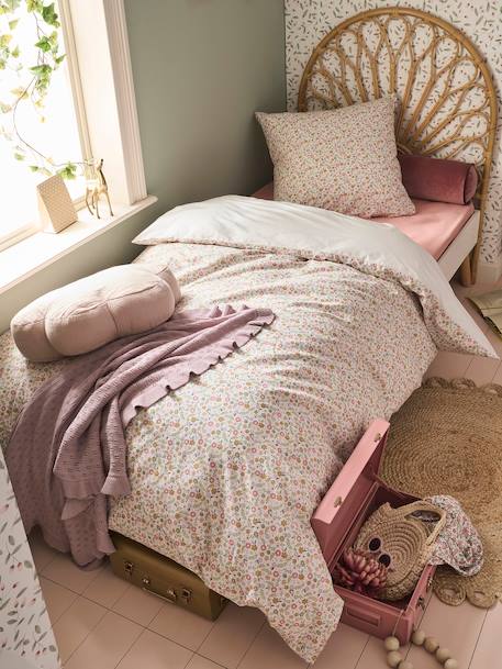 Parure housse de couette enfant et taie d'oreiller PETITE LICORNE, avec coton recyclé blanc imprimé - vertbaudet enfant 