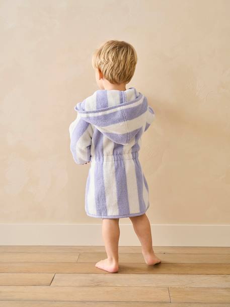 Badjas voor baby's met strepen TRANSAT capsule familie, te personaliseren, met gerecycled katoen geel, gestreept+groen, gestreept+paars, gestreept - vertbaudet enfant 