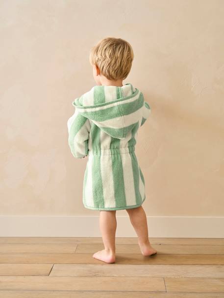 Peignoir de bain Bébé rayures TRANSAT capsule famille personnalisable, avec coton recyclé rayé jaune+rayé vert+rayé violet - vertbaudet enfant 