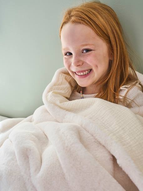 Deken van imitatiebont en katoenen gaas beige - vertbaudet enfant 