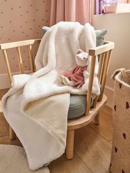 Deken van imitatiebont en katoenen gaas beige - vertbaudet enfant 
