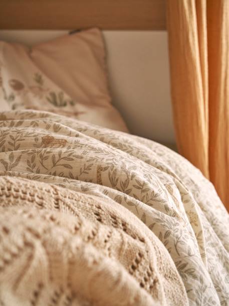Parure housse de couette + taie d'oreiller bébé BABYLON beige imprimé - vertbaudet enfant 