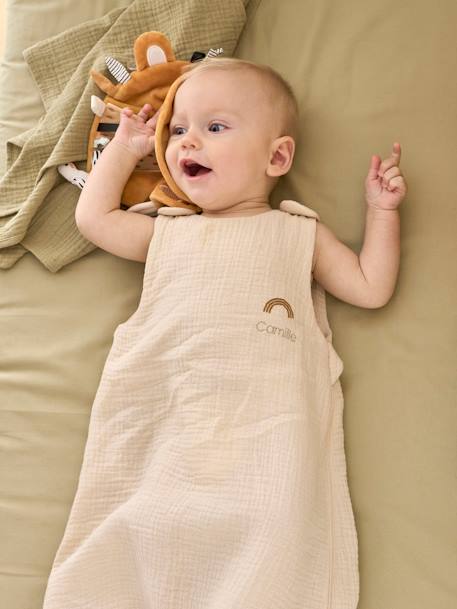 Gigoteuse été sans doublure en gaze de coton Bio*, personnalisable bleu grisé+corail+vanille - vertbaudet enfant 