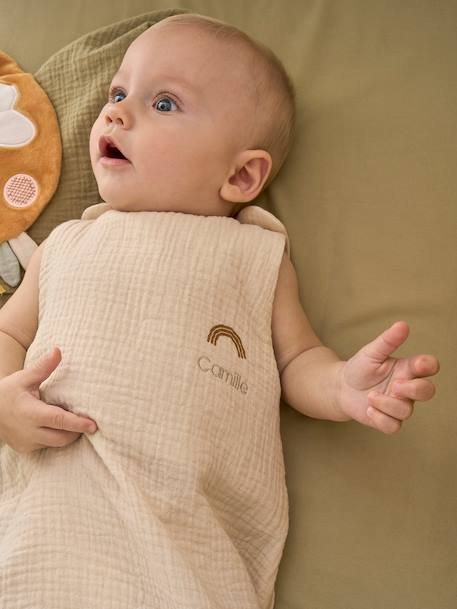 Gigoteuse été sans doublure en gaze de coton Bio*, personnalisable bleu grisé+corail+vanille - vertbaudet enfant 