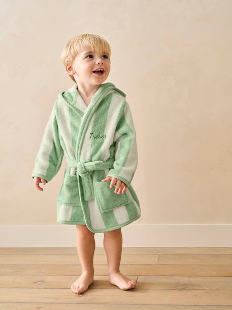 Peignoir de bain Bébé rayures TRANSAT capsule famille personnalisable, avec coton recyclé rayé jaune+rayé vert+rayé violet - vertbaudet enfant 