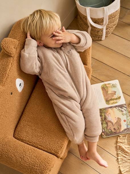 Jumpsuit met voetjes PETIT CHAT, afneembare lange mouwen gemêleerd beige - vertbaudet enfant 