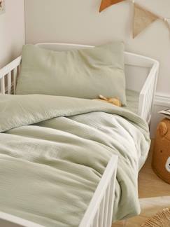 Linge de maison et décoration-Linge de lit bébé-Housse de couette-Parure bébé housse de couette + taie d'oreiller unie en gaze de coton Bio*