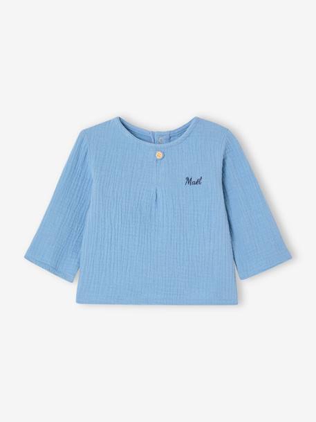 Chemise bébé esprit liquette en gaze de coton bleu pâle - vertbaudet enfant 