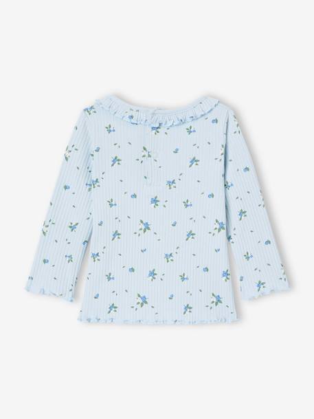 Babyshirt van ribtricot met lange mouwen hemelsblauw+lichtroze - vertbaudet enfant 