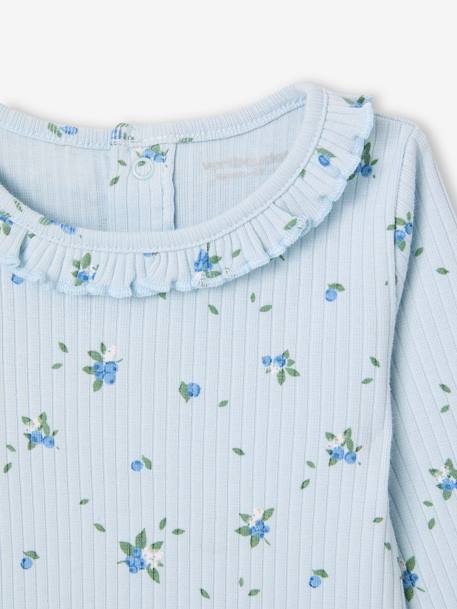 Babyshirt van ribtricot met lange mouwen hemelsblauw+lichtroze - vertbaudet enfant 