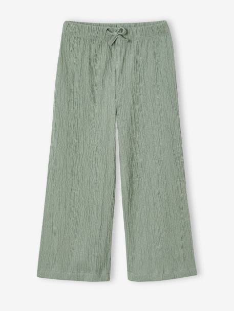Pantalon fille legging large écru+vert sauge - vertbaudet enfant 