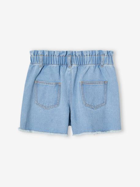 Oversize meisjesshort van jeansstof met geborduurde bloemen lichtblauw - vertbaudet enfant 