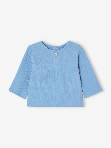 Chemise bébé esprit liquette en gaze de coton bleu pâle - vertbaudet enfant 