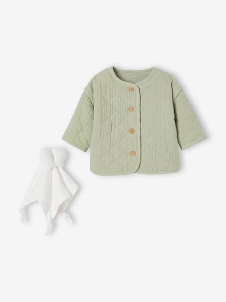 Veste matelassée bébé et doudou coffret cadeau naissance vert sauge - vertbaudet enfant 