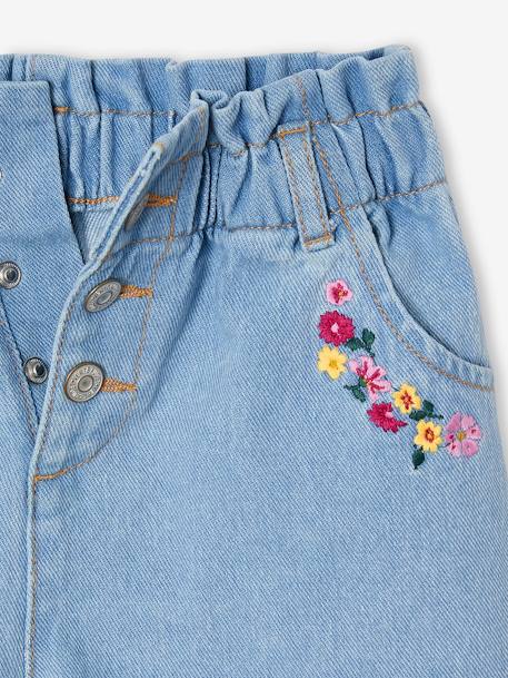Oversize meisjesshort van jeansstof met geborduurde bloemen lichtblauw - vertbaudet enfant 