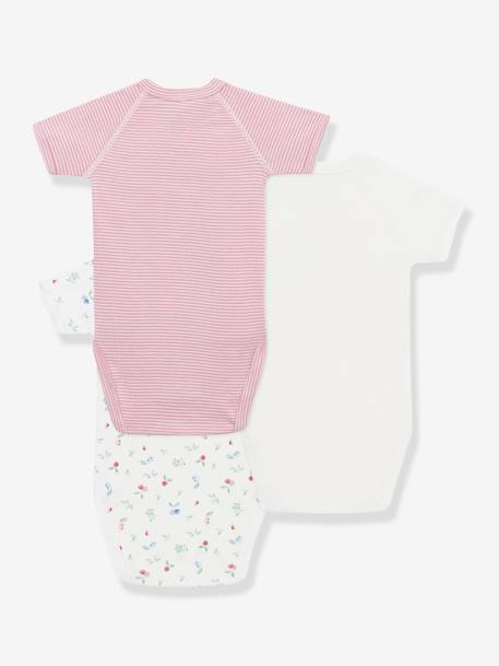 Set van 3 kruislings geknoopte baby-body's met korte mouwen PETIT BATEAU rozen - vertbaudet enfant 