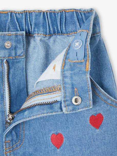 Short en jean motifs coeurs fille bleu moyen - vertbaudet enfant 