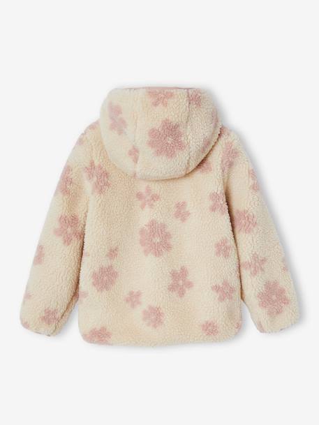Sherpa vest met capuchon en bloemenprint voor meisjes vanille - vertbaudet enfant 