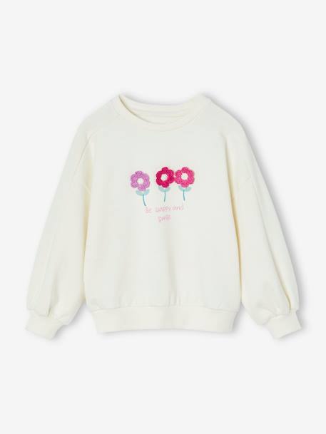 Sweat fille motif fantaisie écru+gris chiné+indigo - vertbaudet enfant 