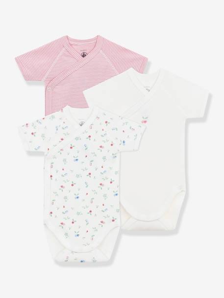 Set van 3 kruislings geknoopte baby-body's met korte mouwen PETIT BATEAU rozen - vertbaudet enfant 