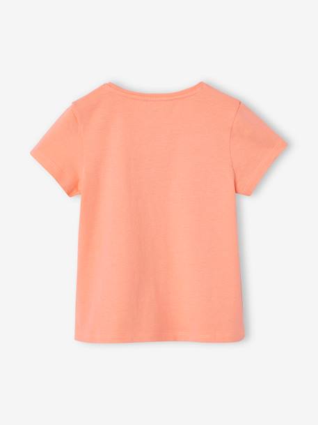 Basics meisjesshirt met aangebracht motief en korte mouwen koraal - vertbaudet enfant 