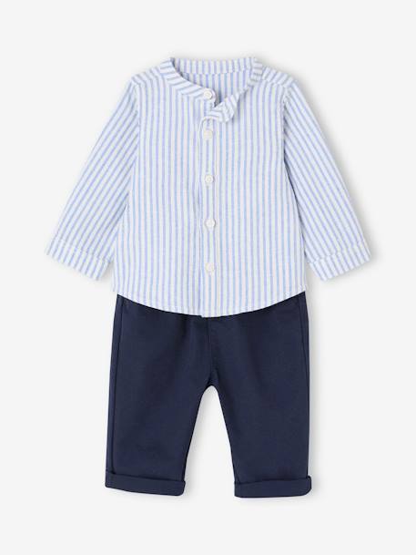Gestroomde overhemd + broek baby marineblauw - vertbaudet enfant 