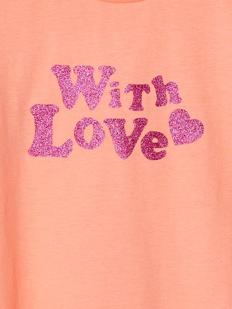 Basics meisjesshirt met aangebracht motief en korte mouwen koraal - vertbaudet enfant 