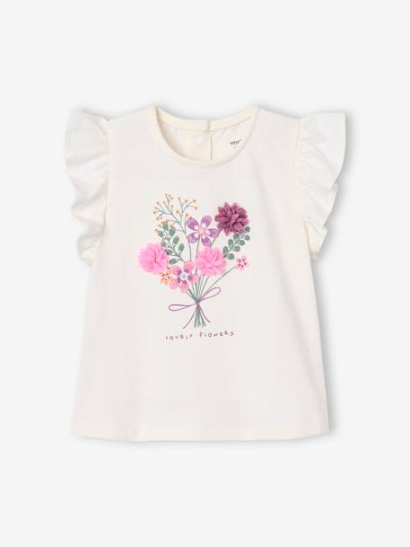 T-shirt bébé fleurs en relief rose grisé+vanille - vertbaudet enfant 
