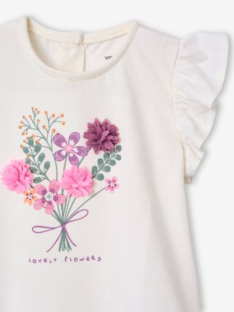 T-shirt bébé fleurs en relief rose grisé+vanille - vertbaudet enfant 
